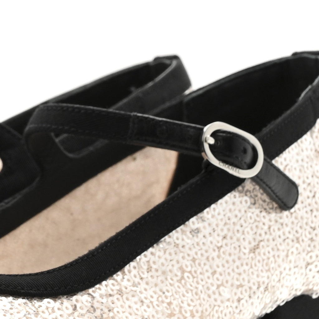 Glittered Tulle Sequin Grosgrain Cap Toe CC Mary Jane Pumps 36.5 Light Pink Black