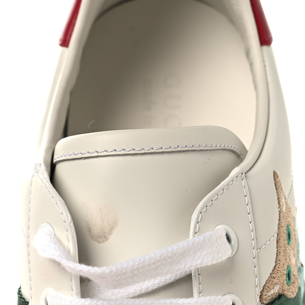 Gucci Calfskin Cat Embroidered Mens Ace Sneakers 12 White Green