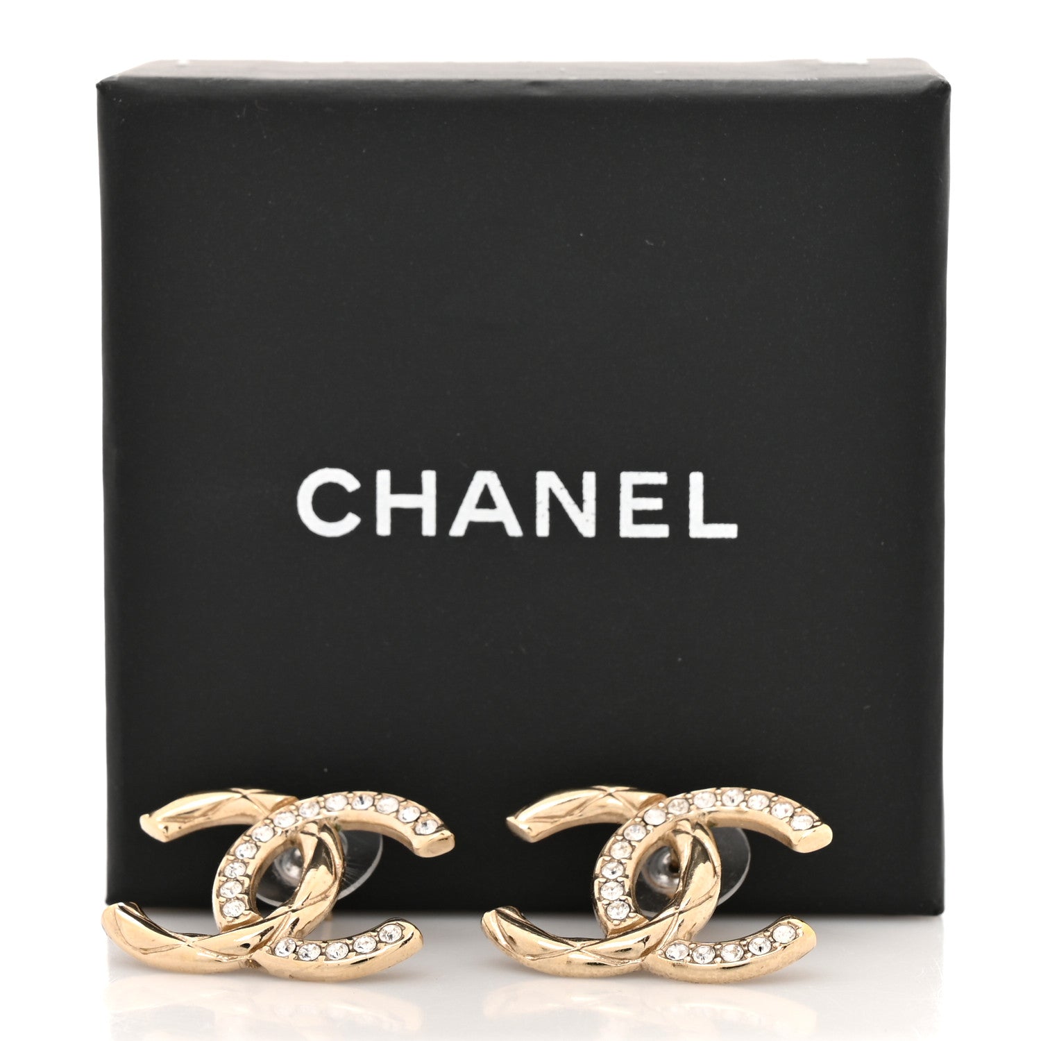 Crystal Glitter Quilted CC Earrings Light Gold