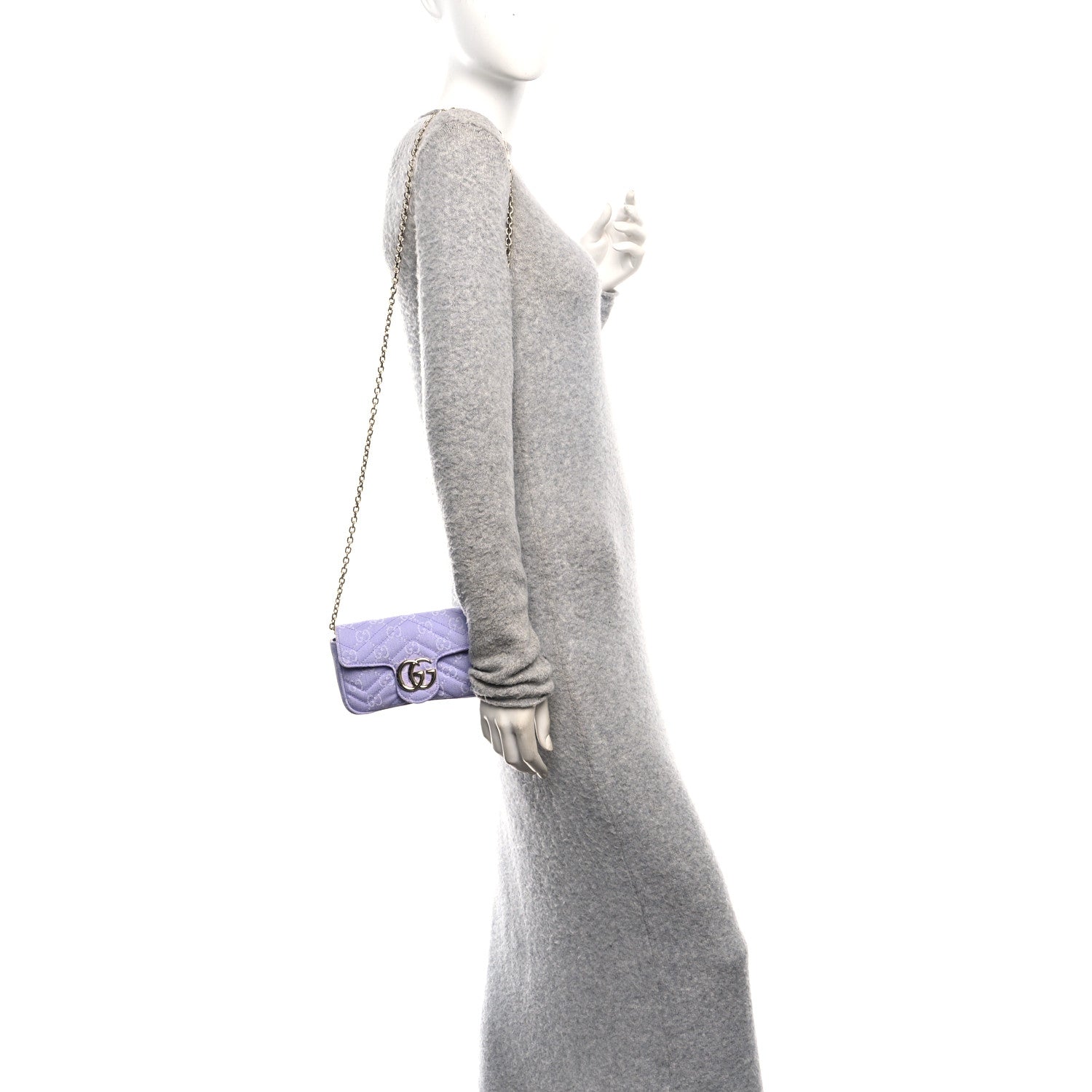 Gucci Denim GG Monogram Mini GG Marmont Shoulder Bag Light Purple