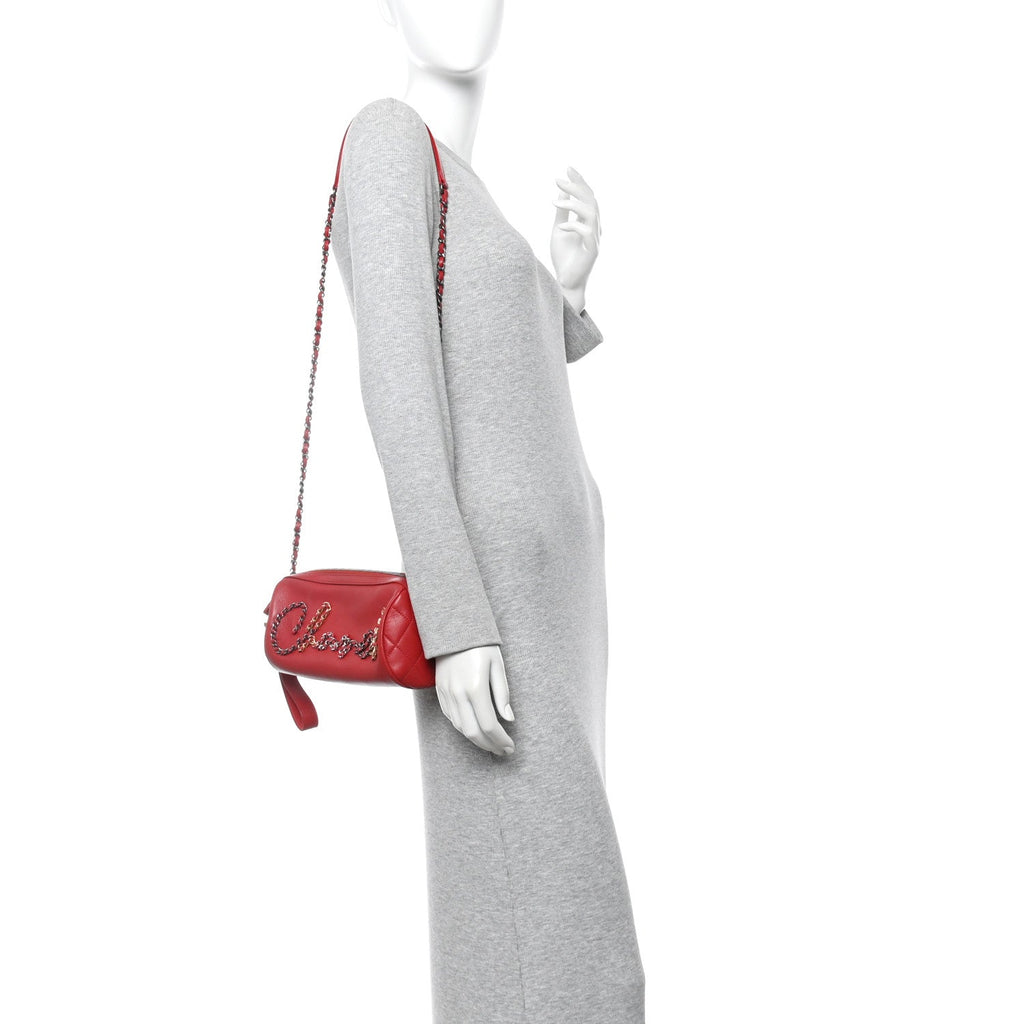 Chanel Calfskin Chain 20s Signature Bowling Bag Red