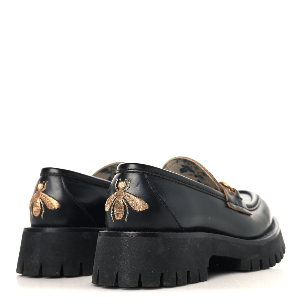Gucci Cordovan Lux Womens Harald Horsebit 25mm Platform Loafers 35 Black