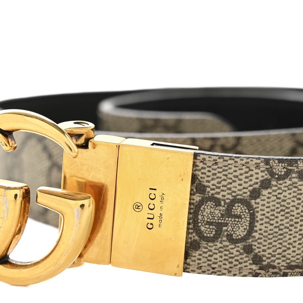 Gucci GG Supreme Monogram Plutone Calfskin Double G Reversible 75 30 Belt Beige Ebony New Acero