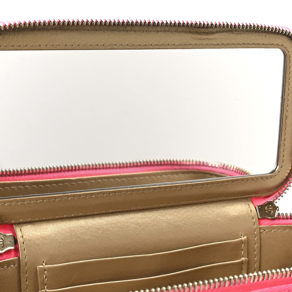Chanel Patent Quilted Pearl Crush Small Vanity Case With Chain Neon Pink