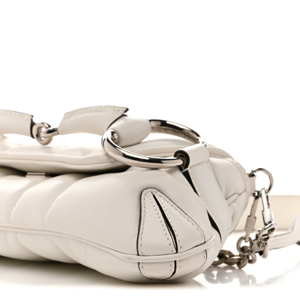Gucci Nappa Vertical Matelasse Small Maxi Horsebit Chain Shoulder Bag Great White
