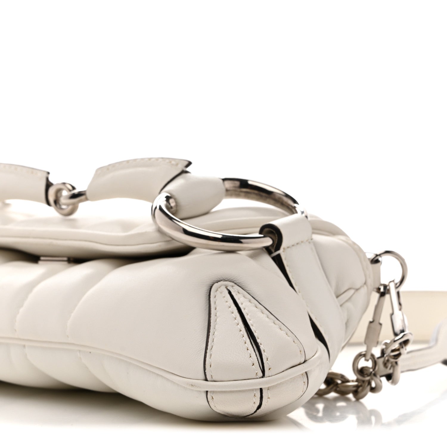 Gucci Nappa Vertical Matelasse Small Maxi Horsebit Chain Shoulder Bag Great White