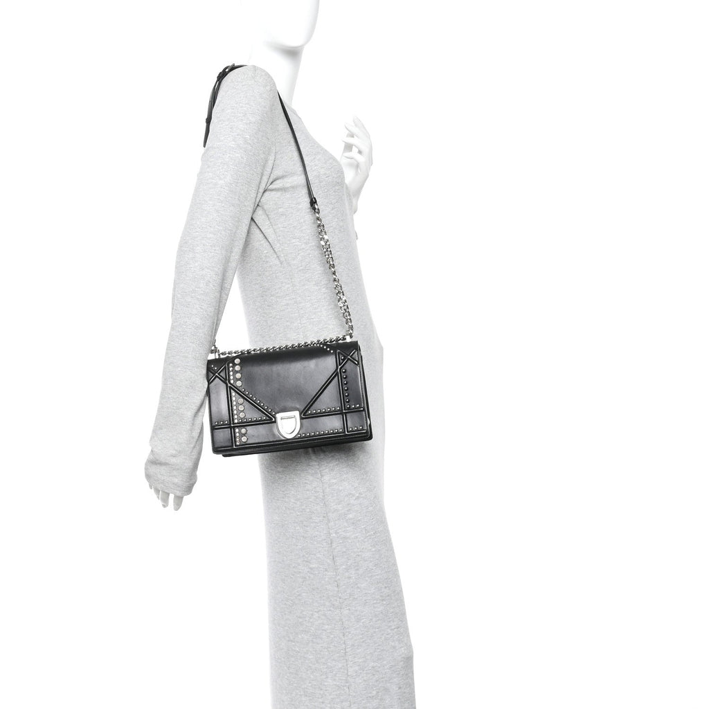Christian Dior Lambskin Multi Studded Medium Diorama Flap Bag Black