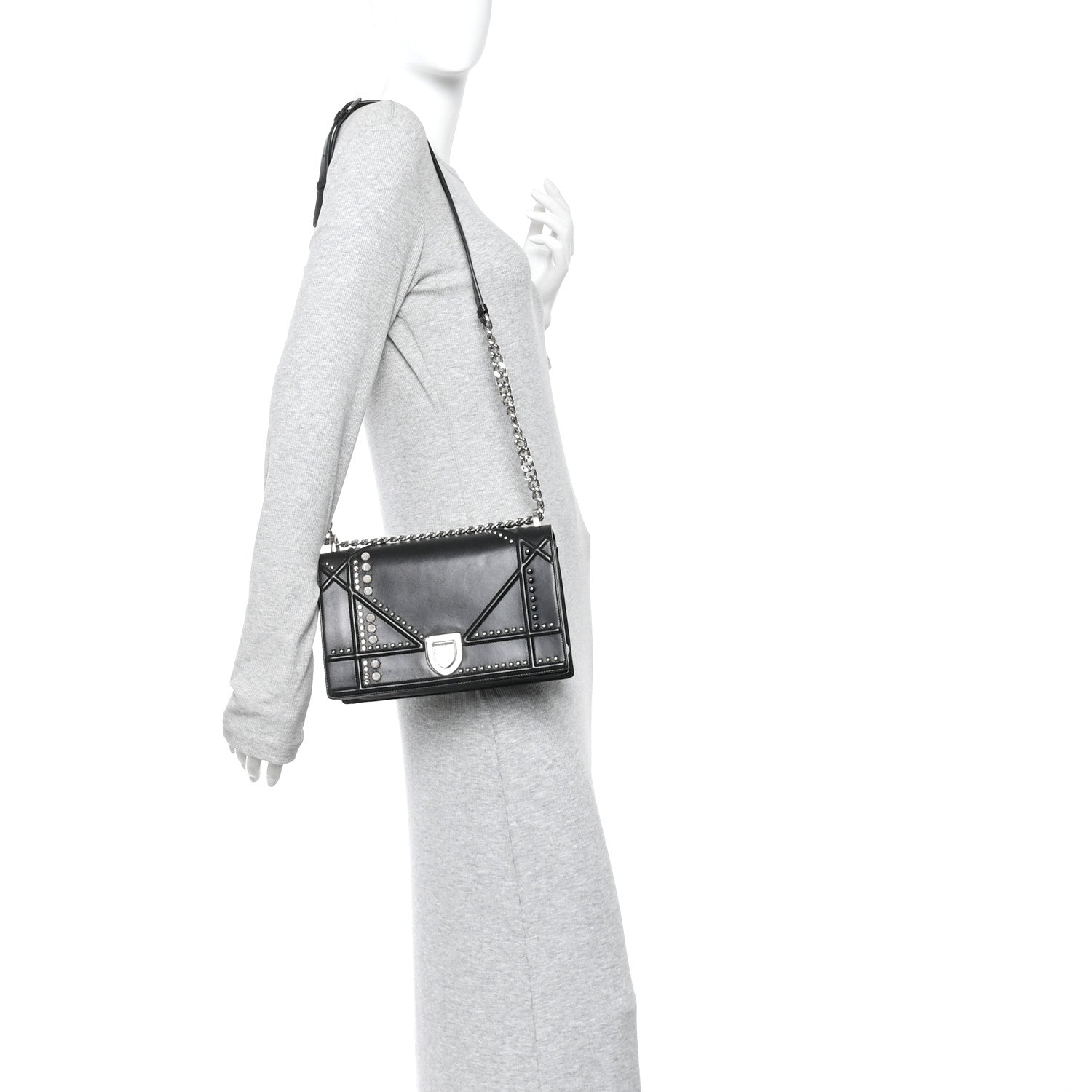 Christian Dior Lambskin Multi Studded Medium Diorama Flap Bag Black
