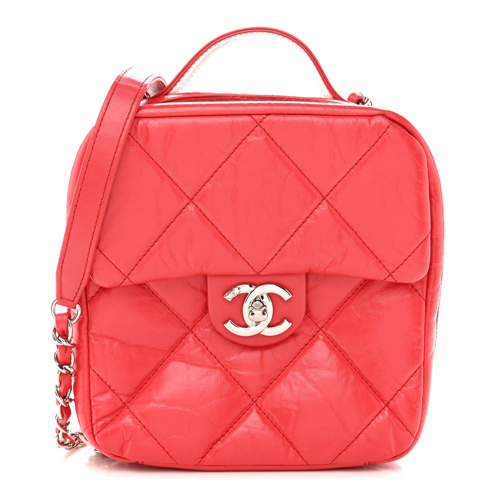 Chanel Aged Calfskin Quilted Top Handle Camera Case Red