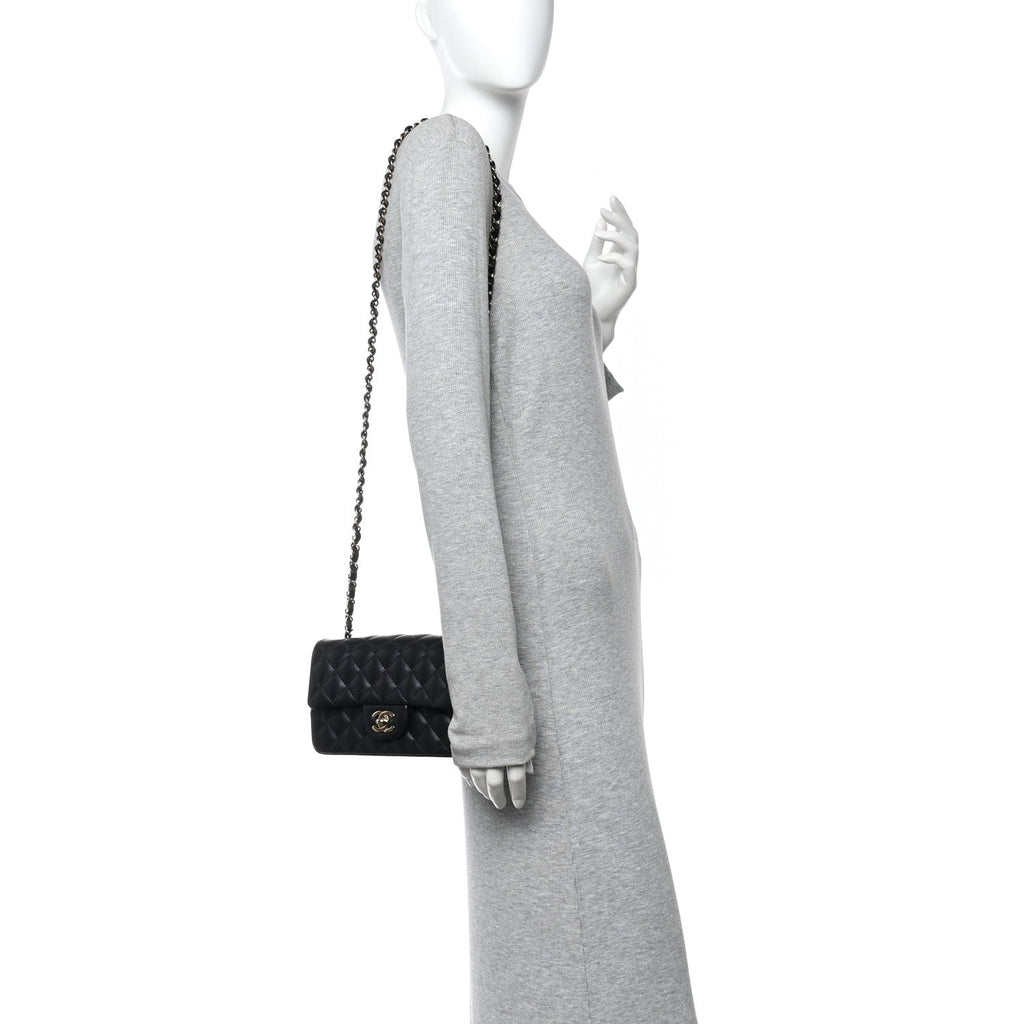 Chanel Lambskin Quilted Mini Rectangular Flap Black
