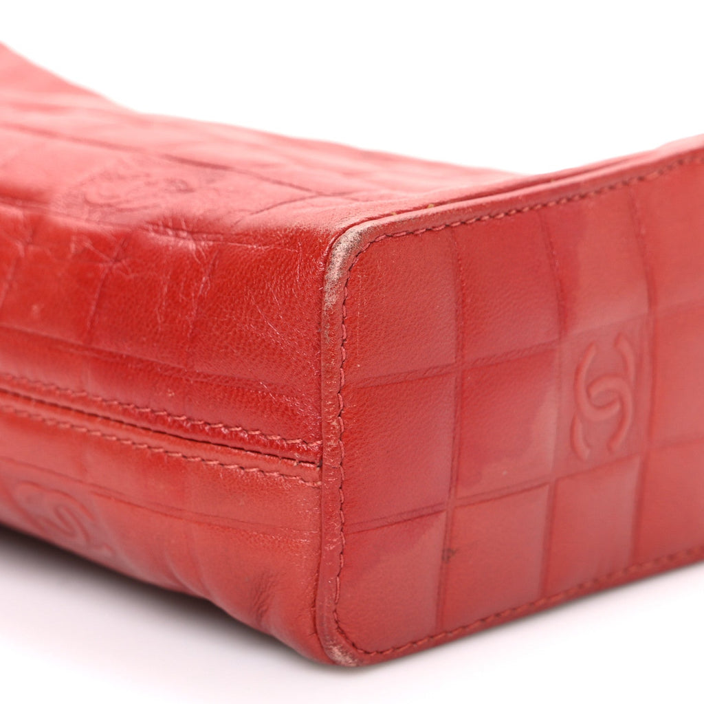 Chanel Lambskin Embossed CC Chocolate Bar Shoulder Bag Red