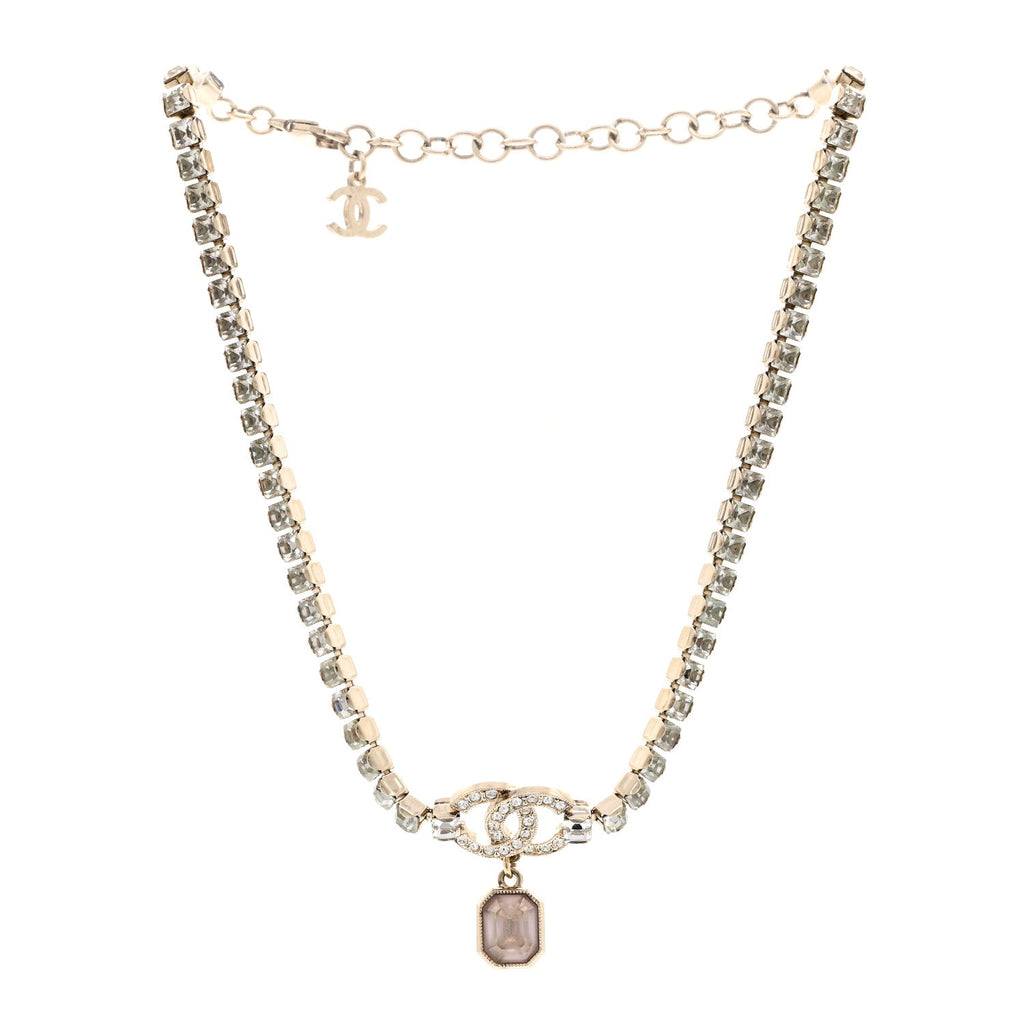 Crystal CC Pendant Choker Gold Pink