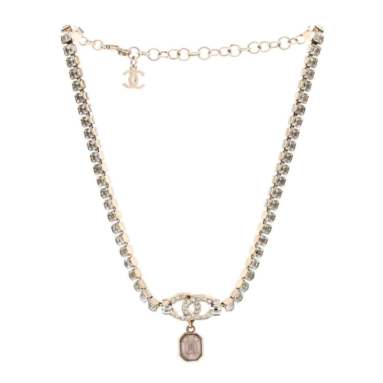 Crystal CC Pendant Choker Gold Pink