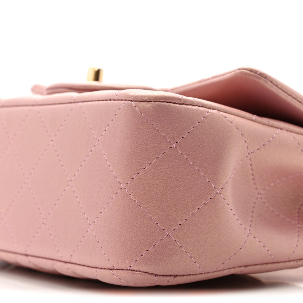 Chanel Iridescent Lambskin Quilted Mini Top Handle Rectangular Flap Pink