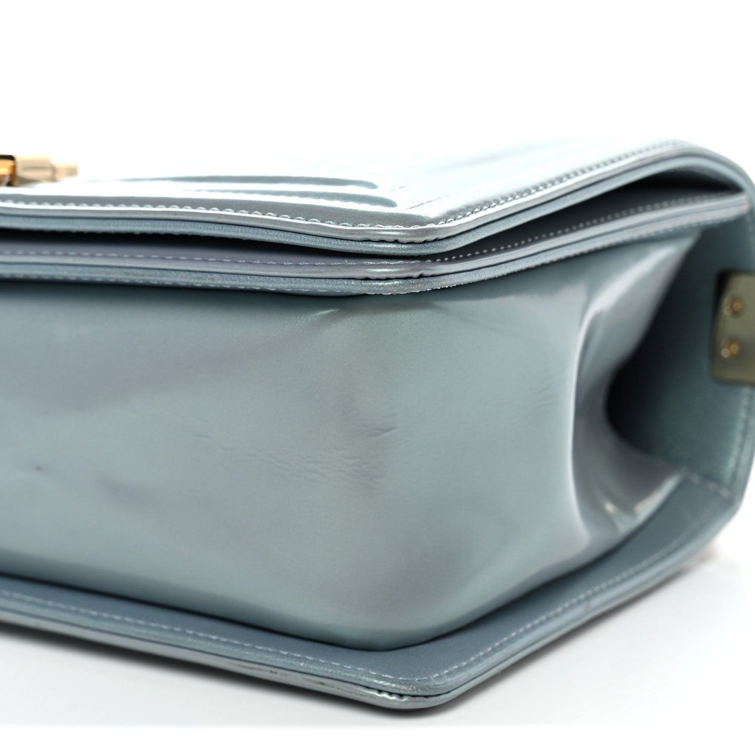 Chanel Iridescent Patent Calfskin Quilted Medium Boy Flap Light Blue