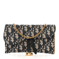 Christian Dior Oblique Saddle Chain Long Wallet Blue
