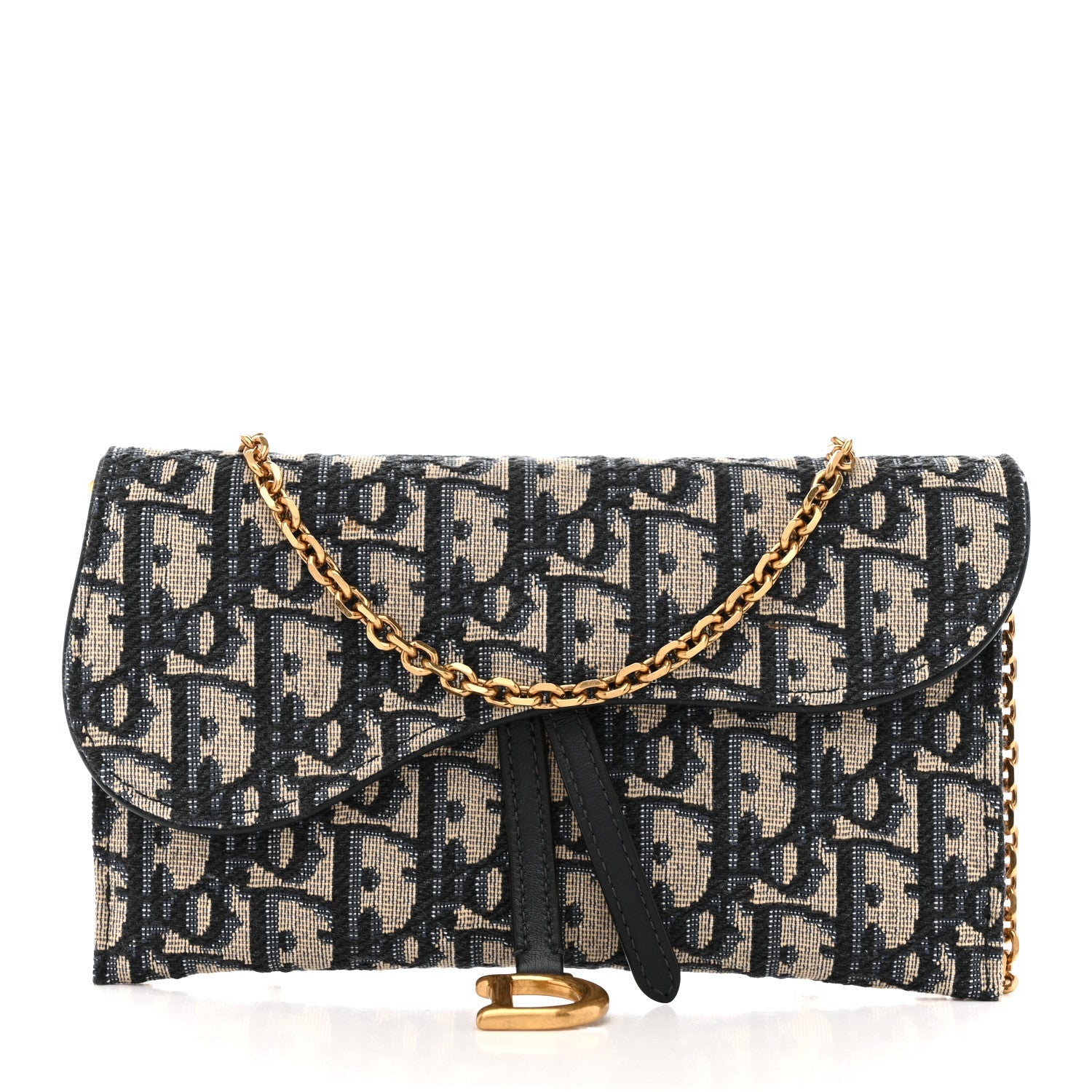 Christian Dior Oblique Saddle Chain Long Wallet Blue