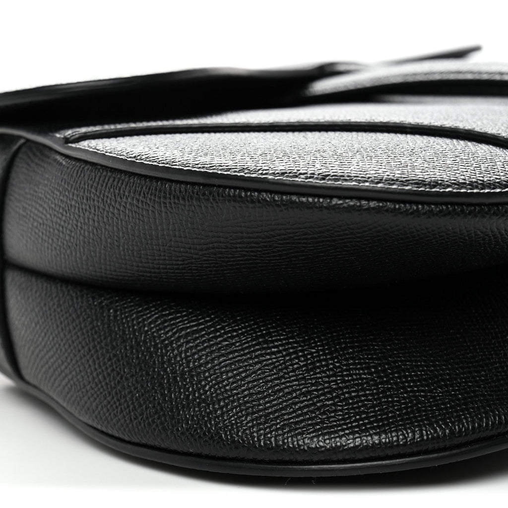 Christian Dior Grained Calfskin Saddle Bag With Strap Black