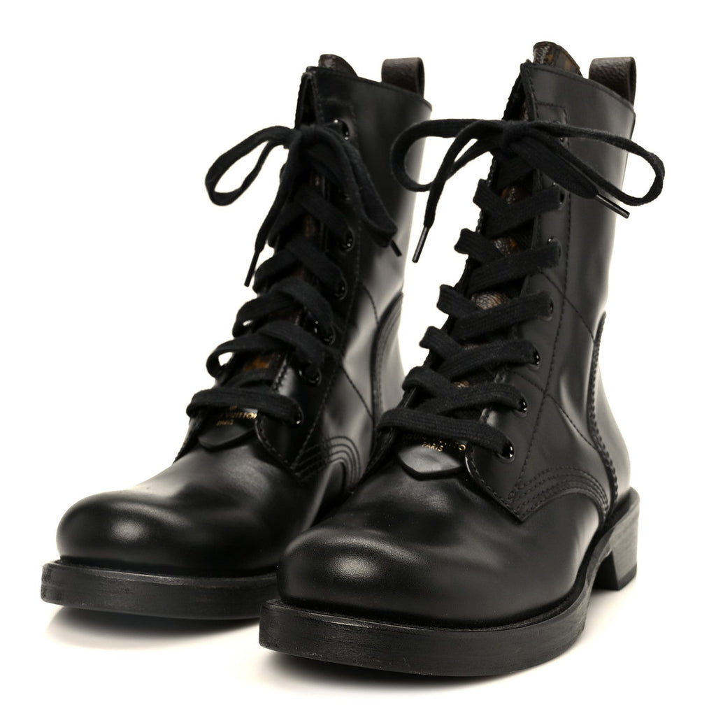 Louis Vuitton Calfskin Monogram Metropolis Flat Ranger Boots 37 Black