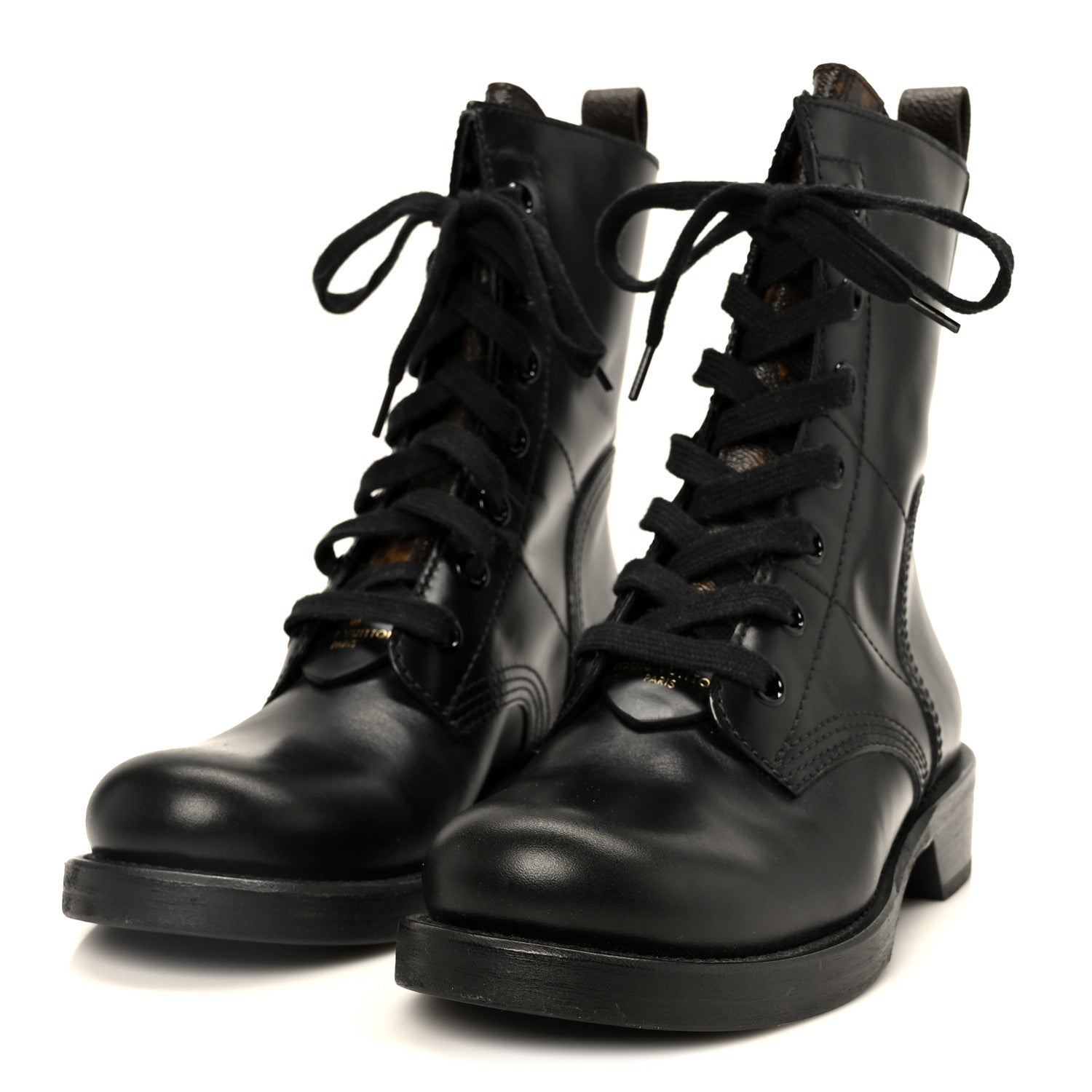 Louis Vuitton Calfskin Monogram Metropolis Flat Ranger Boots 37 Black