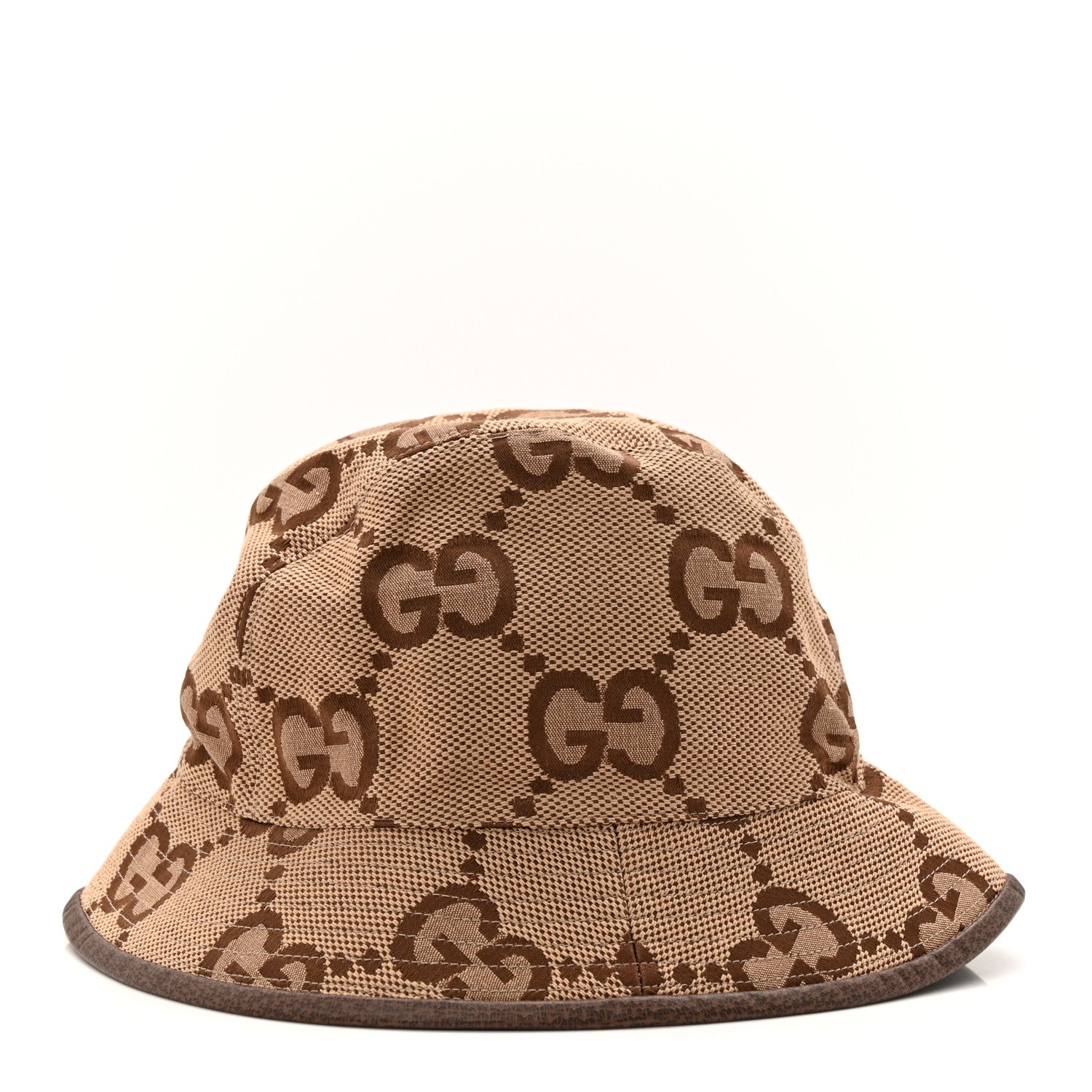 Gucci Monogram Jumbo GG Bucket Hat S Camel Ebony New Acero