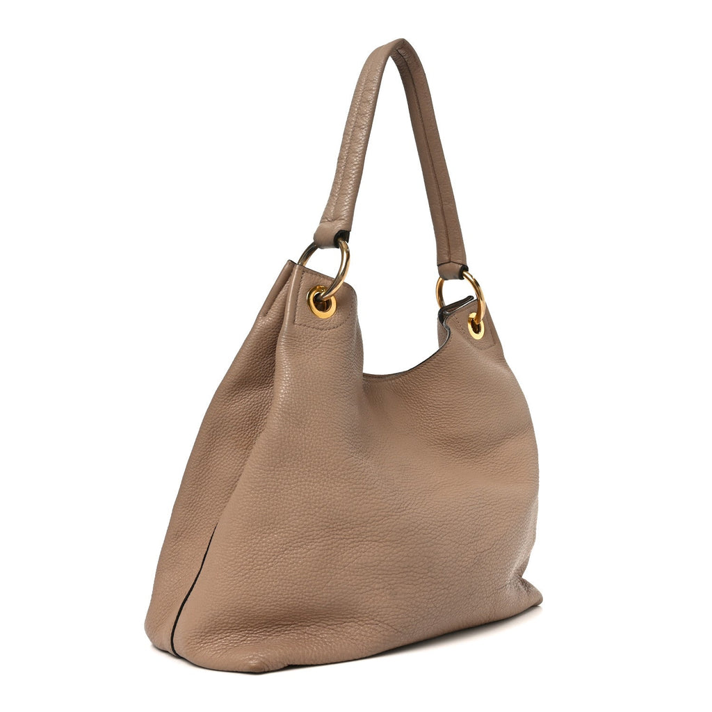 Prada Vitello Phenix Embossed Logo Hobo Caramel