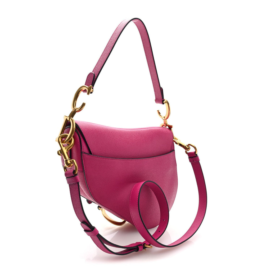 Christian Dior Grained Calfskin Saddle Bag With Strap Fuchsia