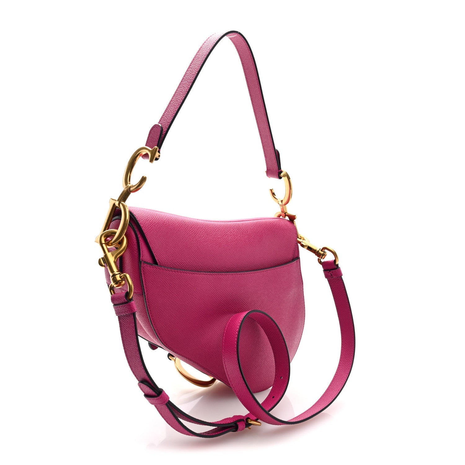 Christian Dior Grained Calfskin Saddle Bag With Strap Fuchsia