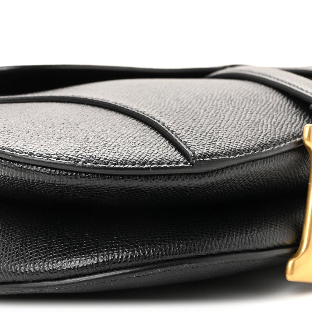 Christian Dior Grained Calfskin Saddle Bag With Strap Black