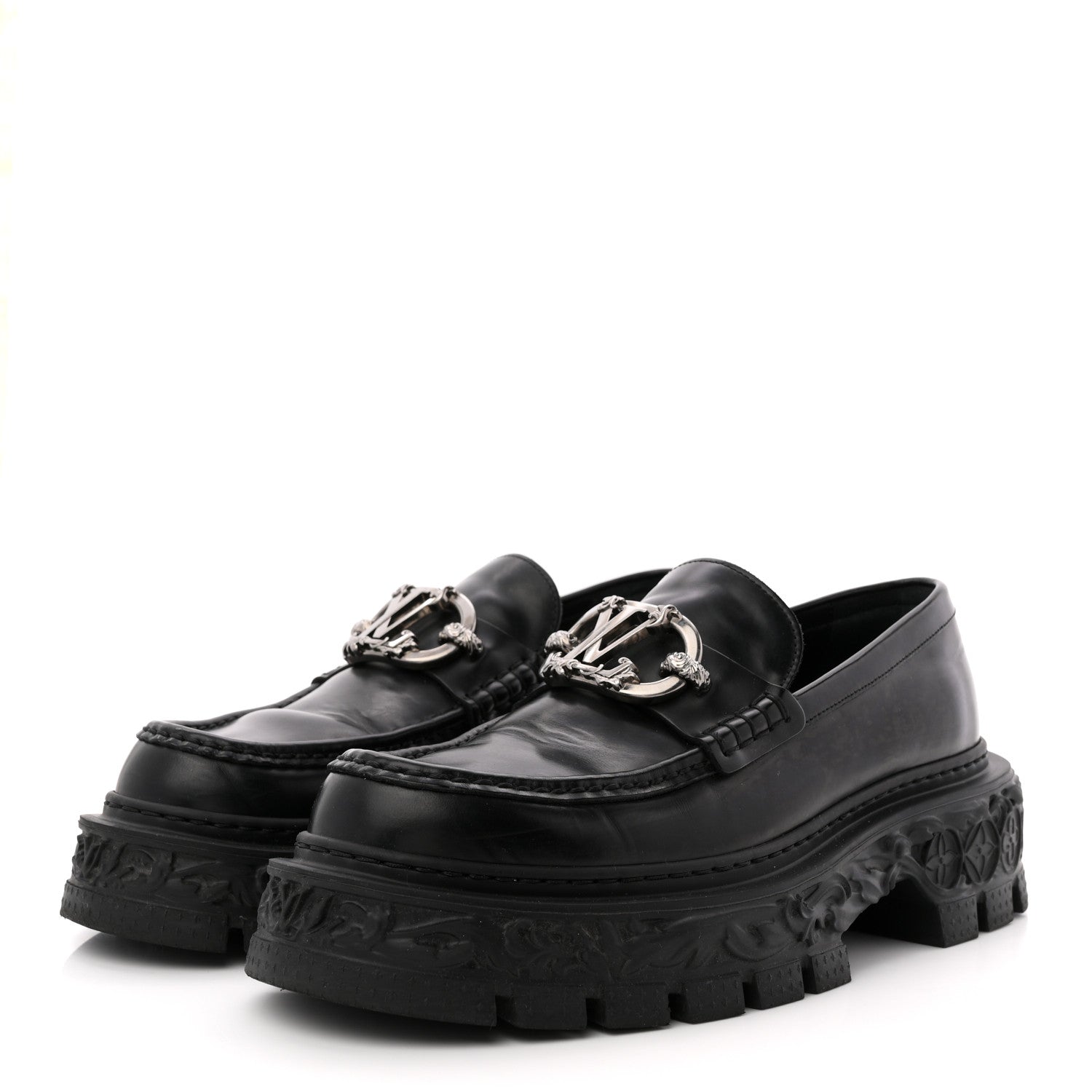 Louis Vuitton Calfskin Baroque Mens LV Loafers 8 Black
