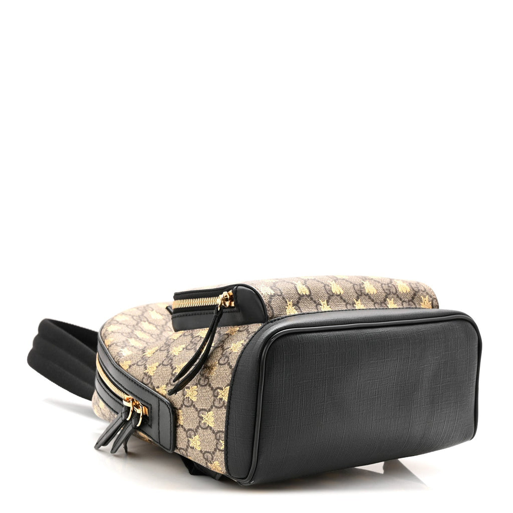 Gucci GG Supreme Monogram Bees Print Small Day Backpack Beige Oro Black