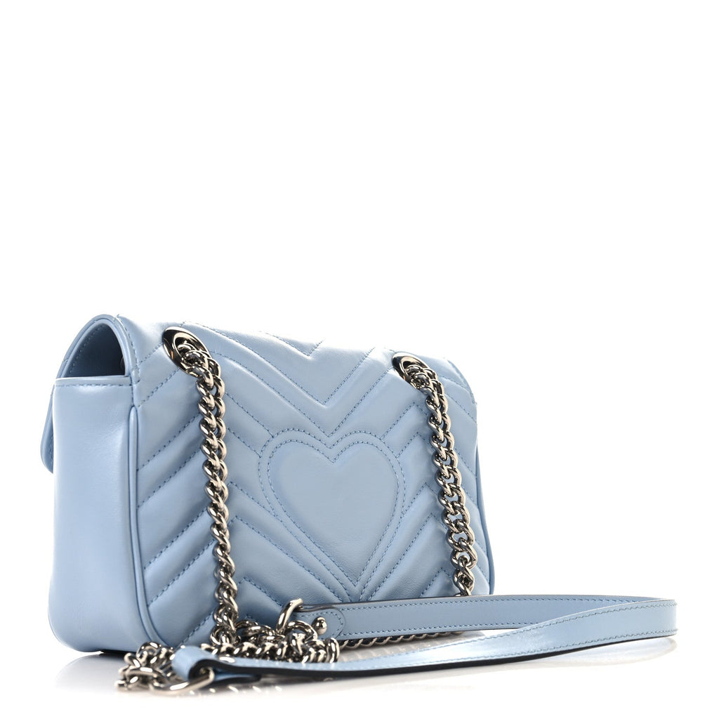 Gucci Calfskin Matelasse Mini GG Marmont Shoulder Bag Porcelain Light Blue