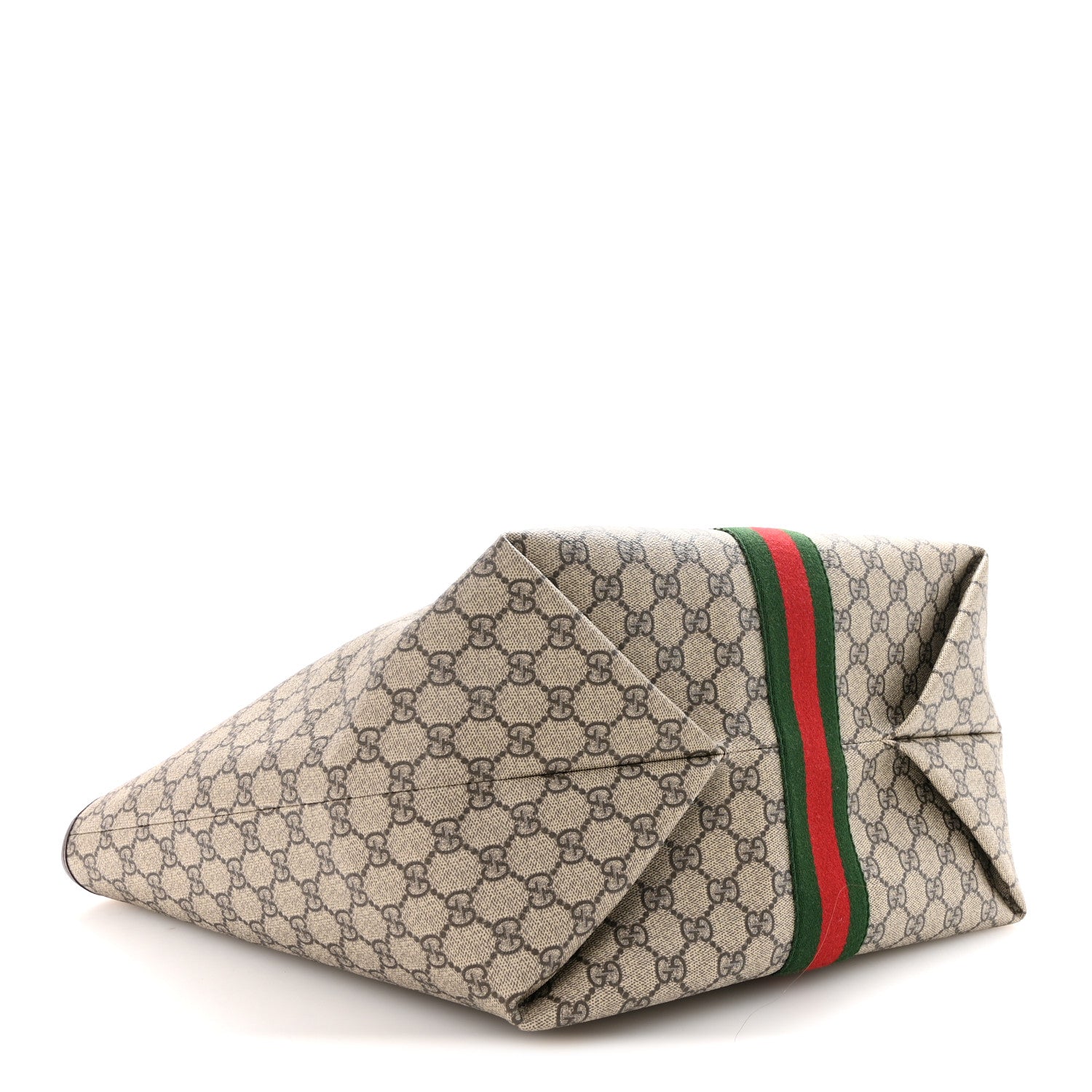 Gucci GG Supreme Monogram Calfskin Web Large Ophidia Tote Beige Dark Brown