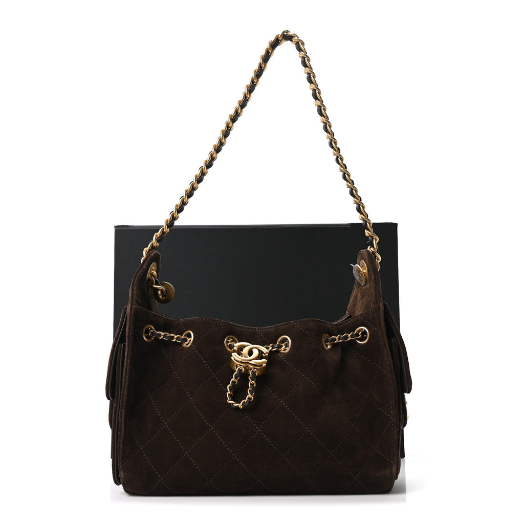 Chanel Suede Quilted Mini Chanel 25 Handbag Dark Brown
