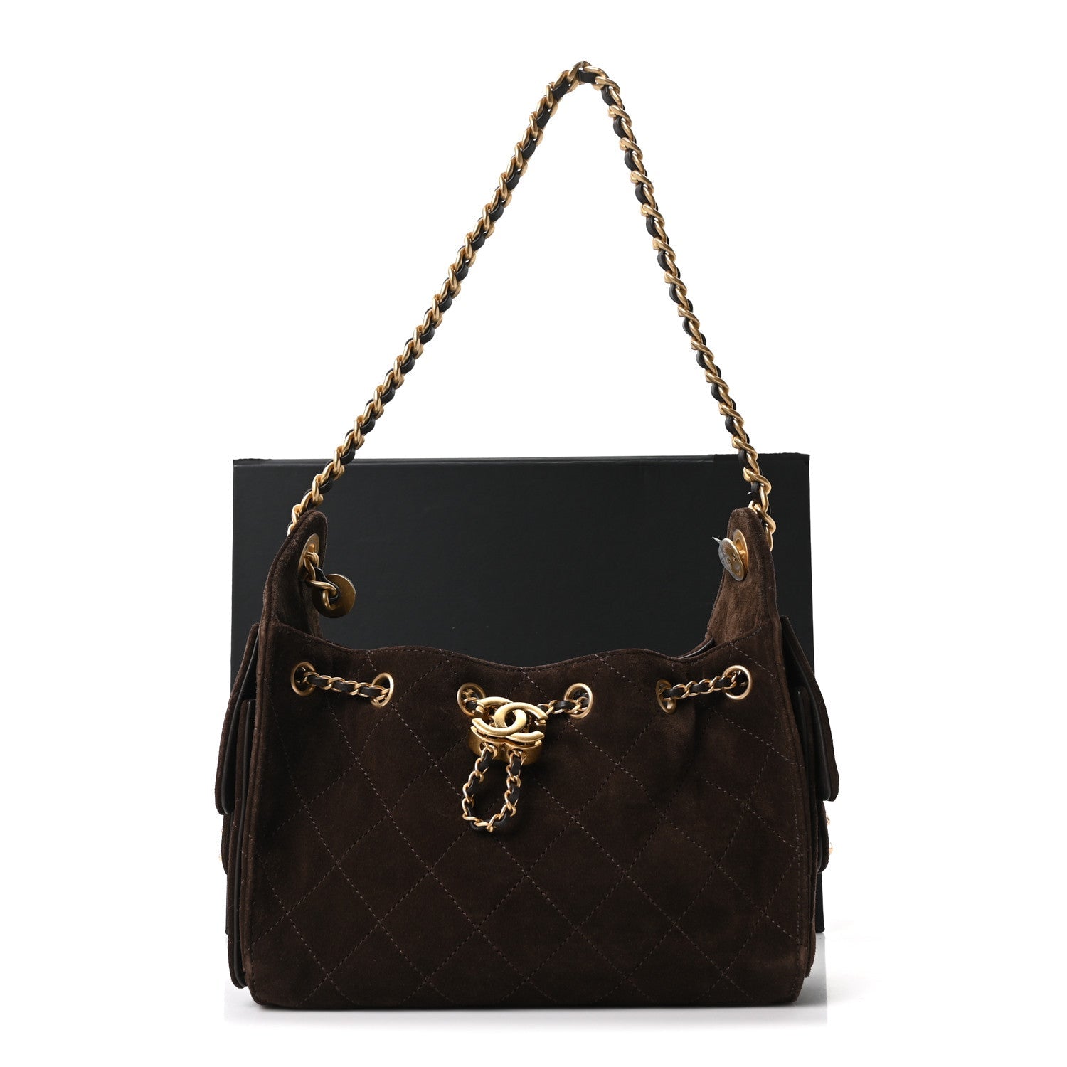 Chanel Suede Quilted Mini Chanel 25 Handbag Dark Brown