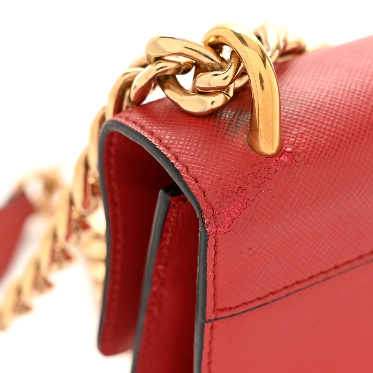 Prada Saffiano Turn Lock Chain Shoulder Bag Fuoco