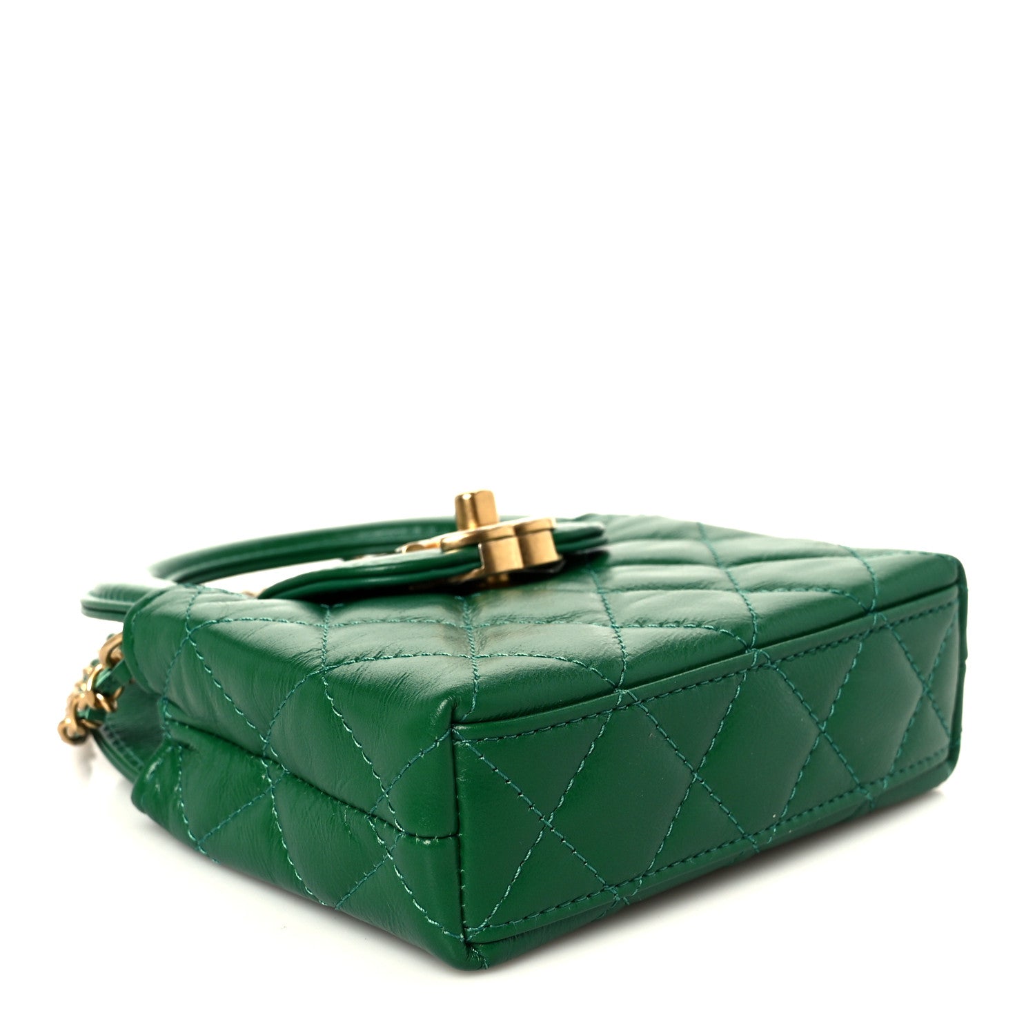 Chanel Shiny Aged Calfskin Quilted Mini Nano Kelly Shopper Green