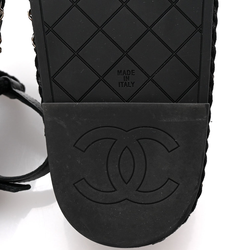 Lambskin Cord Chain CC Sandals 37 Black