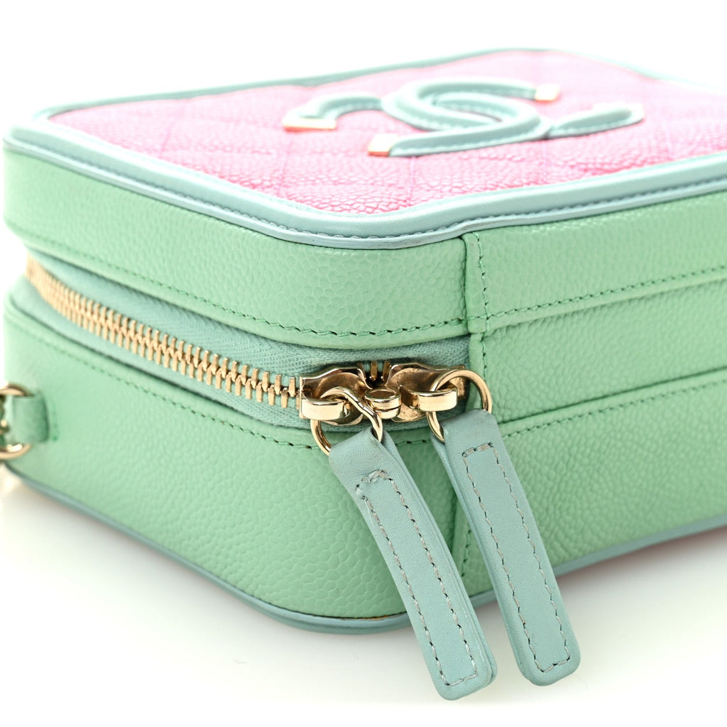 Chanel Caviar Quilted Small CC Filigree Vanity Case Pink Green Blue