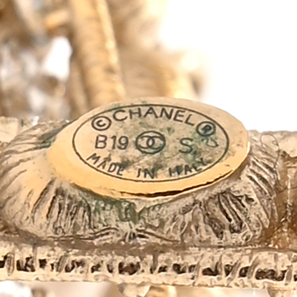 Crystal Cha-Nel Logo Drop Earrings Gold