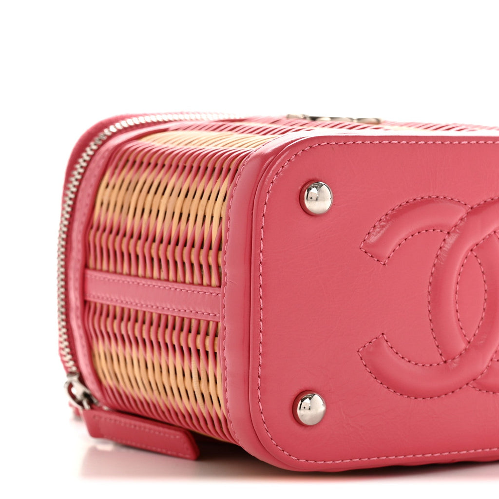 Chanel Calfskin Raffia Small Take Away Vanity Case Bag Pink Beige