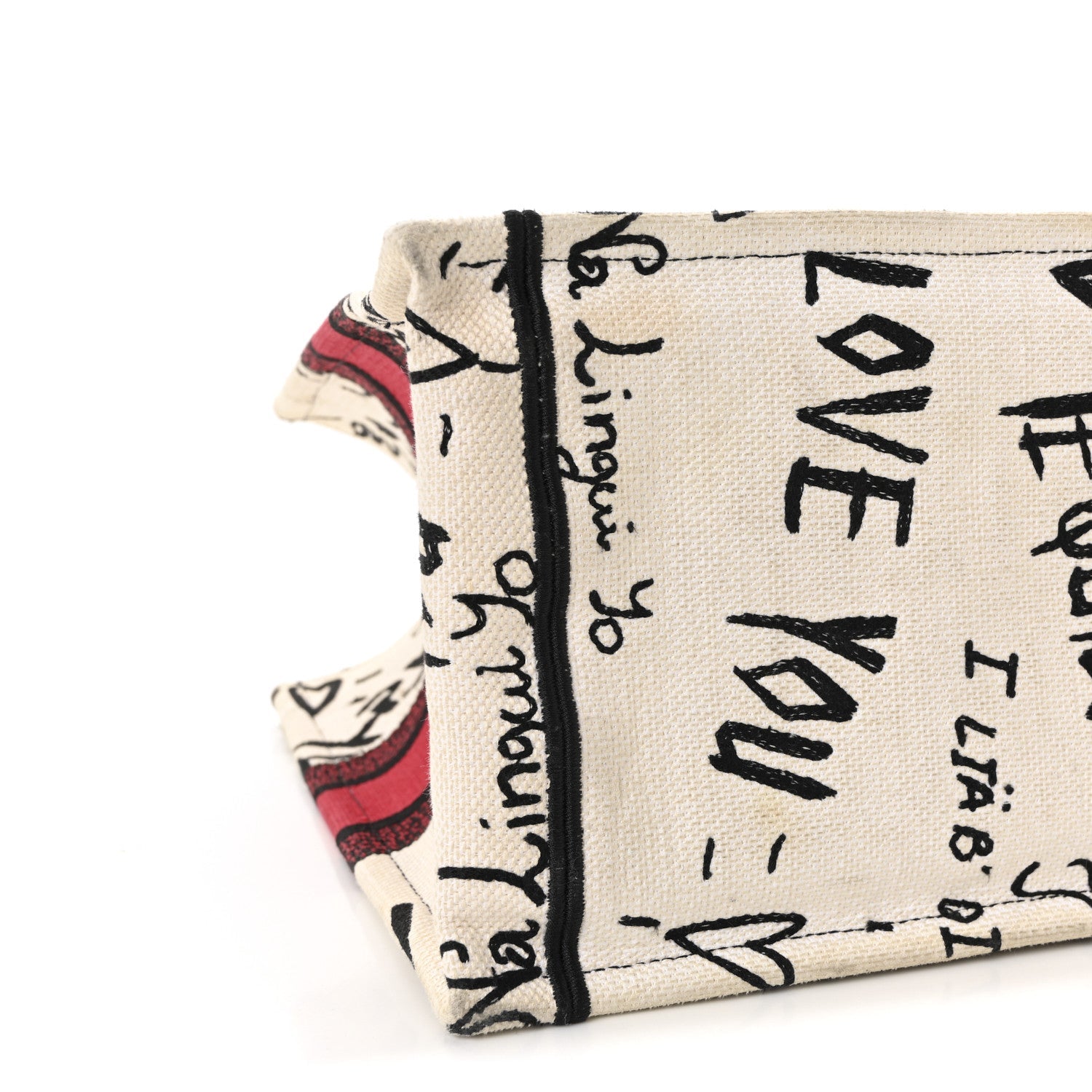 Christian Dior Canvas Embroidered Medium Dioramour Graffiti Book Tote Latte Multicolor