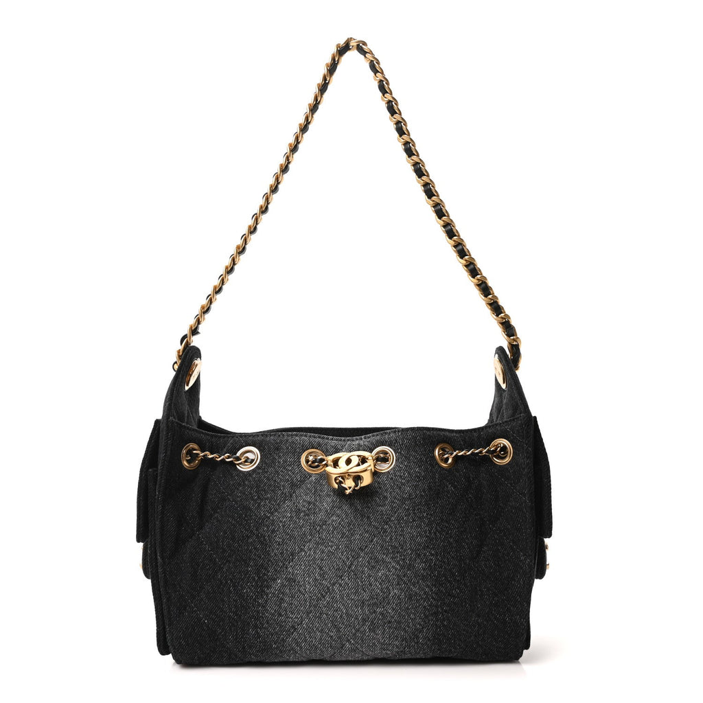 Chanel Washed Denim Quilted Mini Chanel 25 Handbag Black