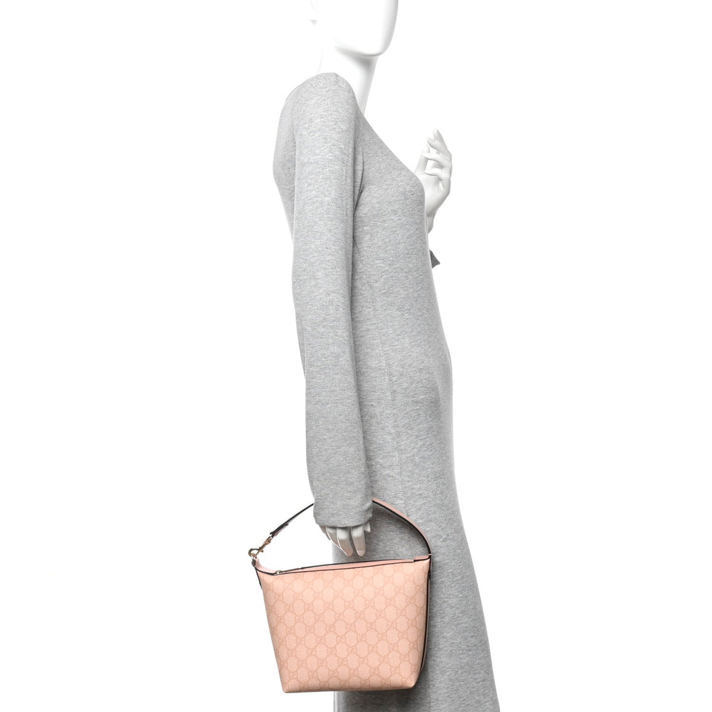 Gucci GG Supreme Monogram Textured Calfskin Web Super Mini Ophidia Shoulder Bag Pink