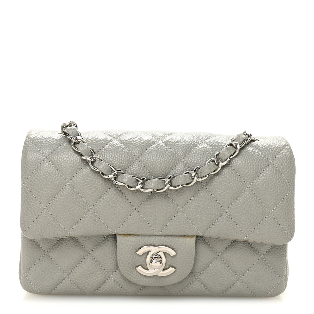 Chanel Caviar Quilted Mini Rectangular Flap Light Grey