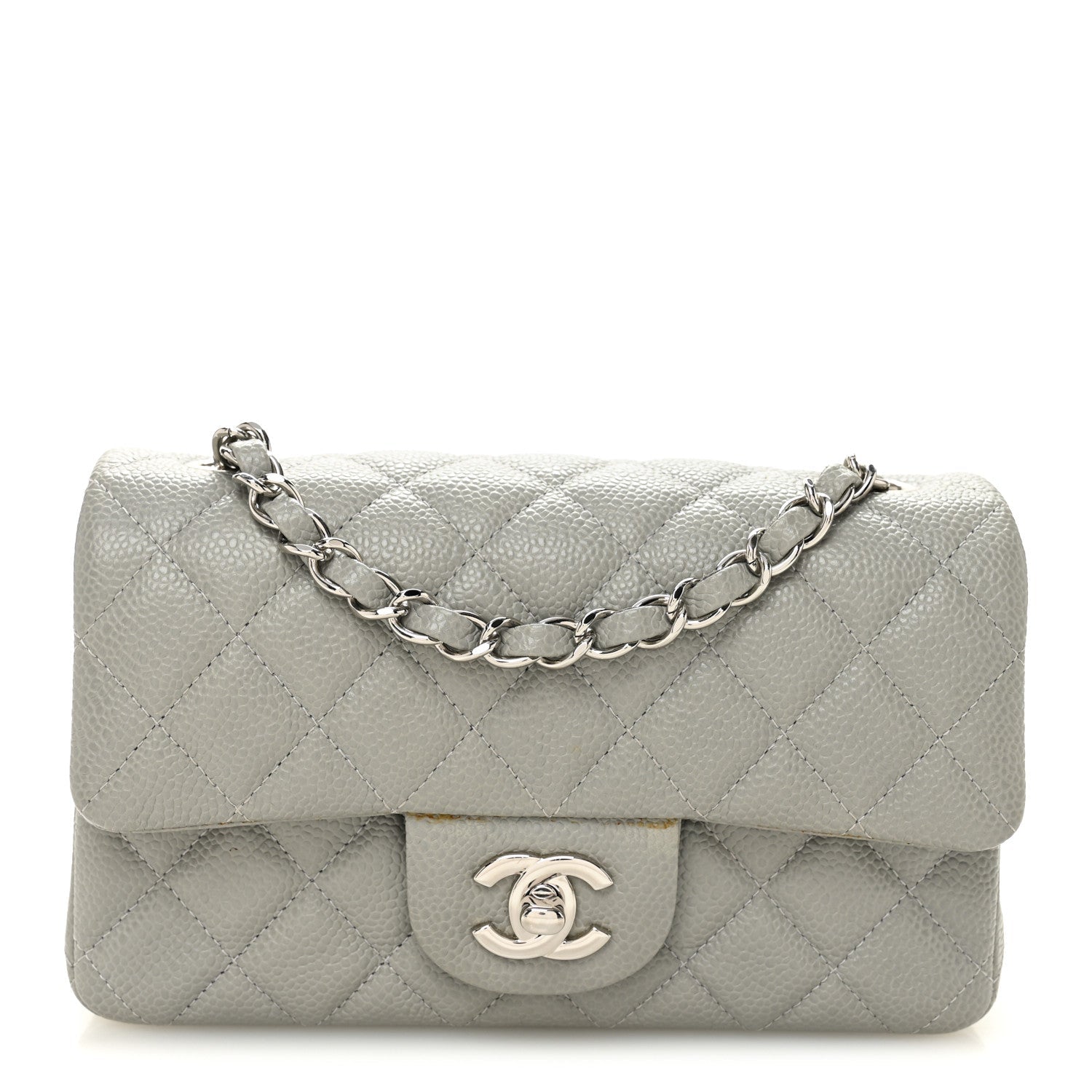 Chanel Caviar Quilted Mini Rectangular Flap Light Grey