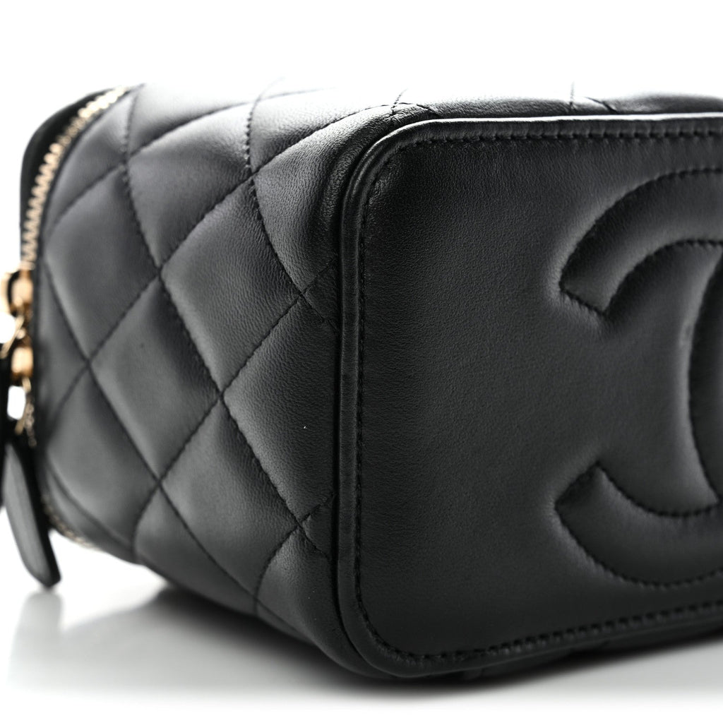 Chanel Lambskin Quilted Small Top Handle Vanity Case With Chain Black