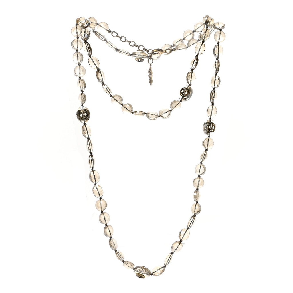 Gucci Metal Crystal Bead Flower Long Necklace Gold