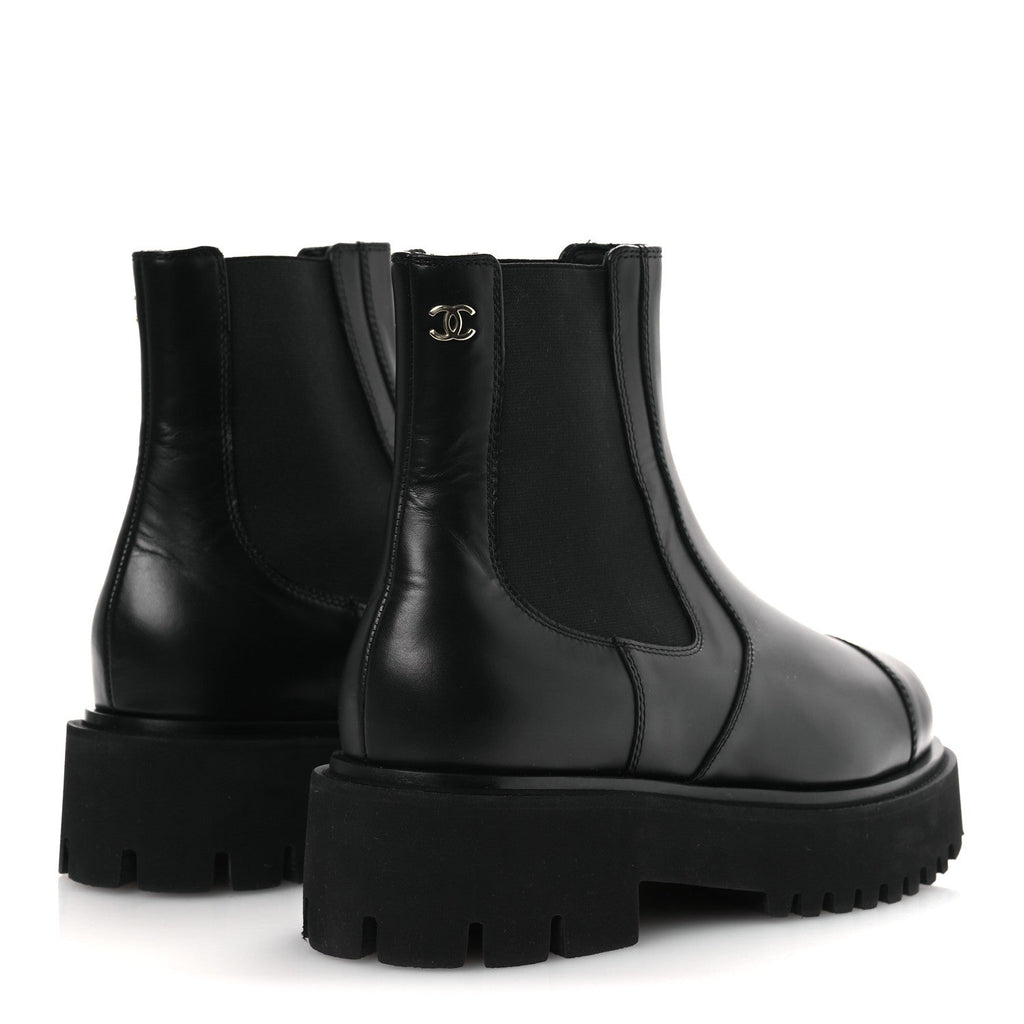 Calfskin Cap Toe CC Short Boots 41 Black