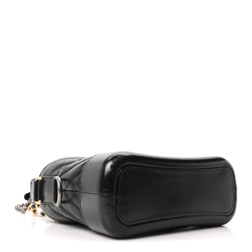 Chanel Aged Calfskin Chevron Quilted Small Gabrielle Hobo Black